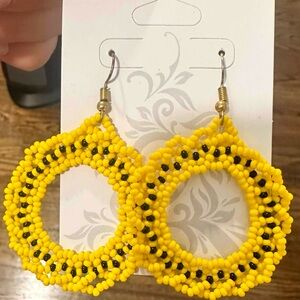 Yellow and Black Lace Earrings with Intricate Patterns